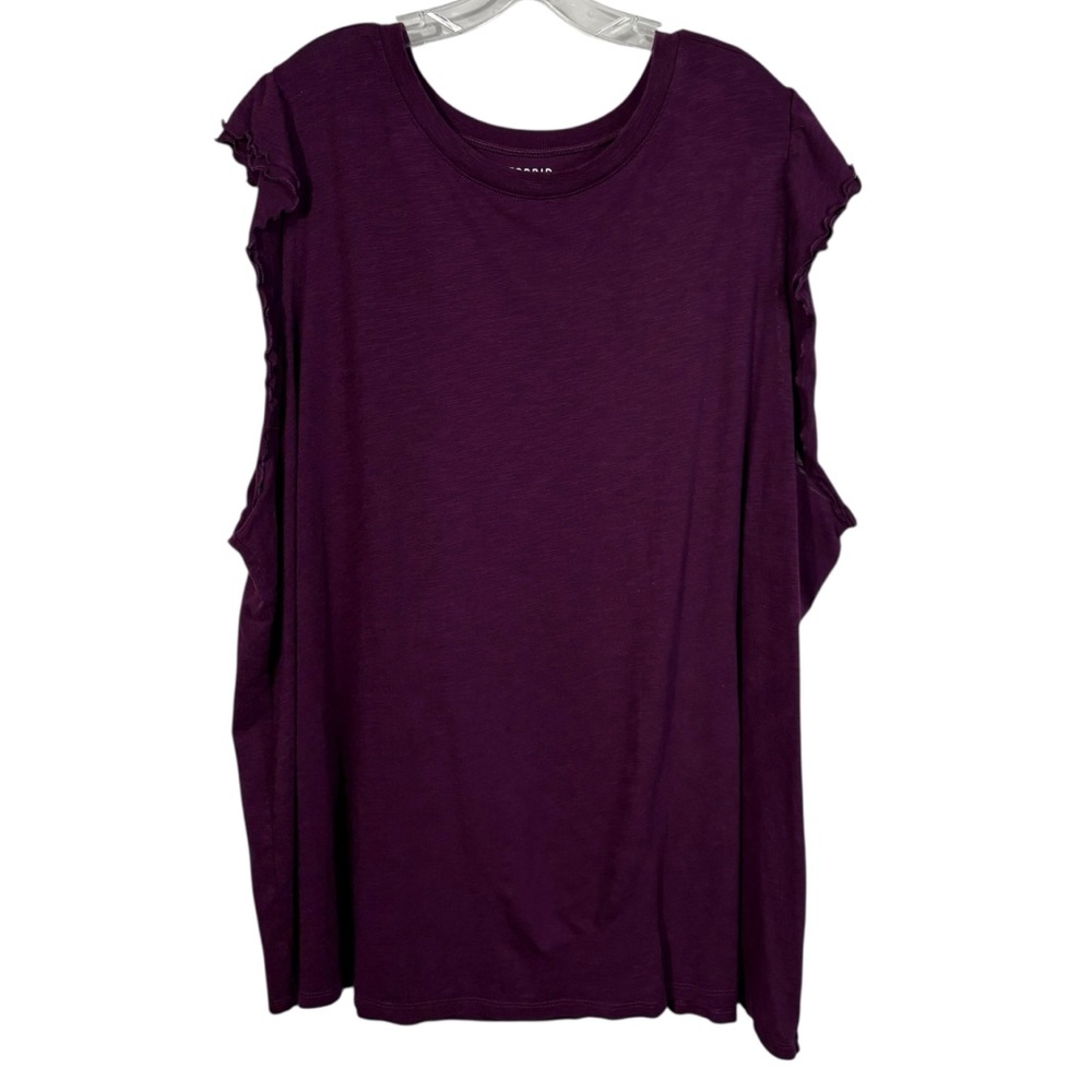 Torrid Dark Purple Plum Knit Ruffle Sleeve Cotton Modal Blend Top Blouse 5X Plus